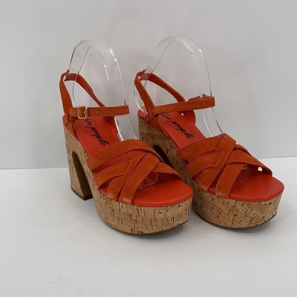 Free People Lisbon platform sandal chunky orange suede cork shoe boho new 40 10 - Picture 2 of 6